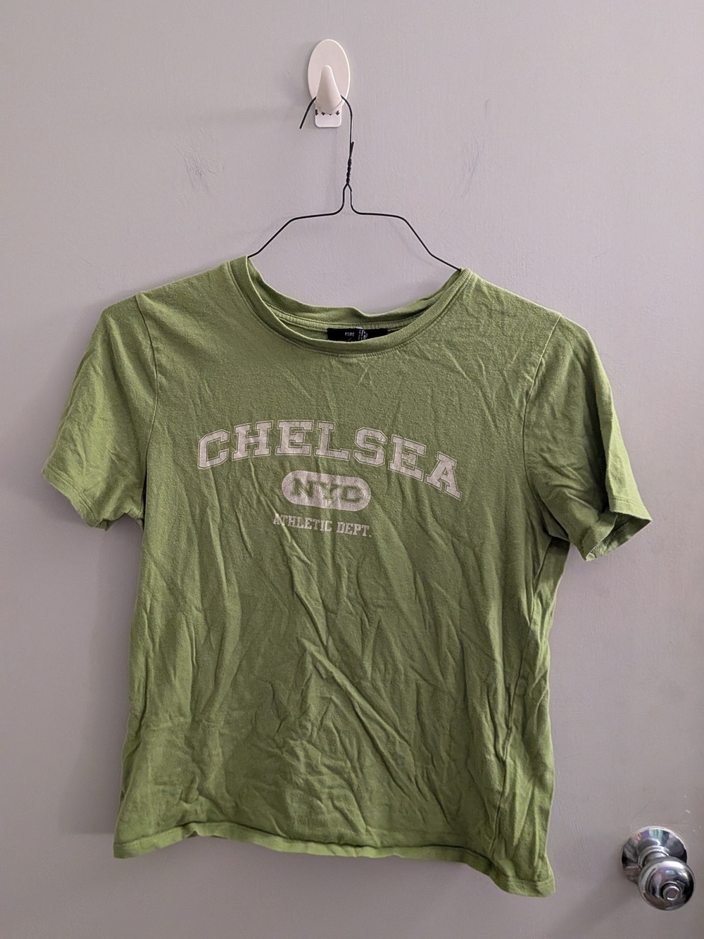 Forever 21 Green Chelsea NYC Athletic Dept Graphic Baby Tee Olive Mint Vintage